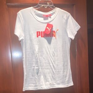 PUMA Women's Red Logo White Tee